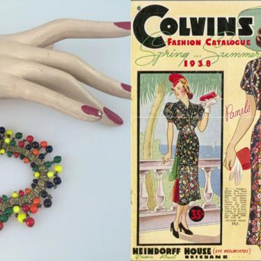 Little Pops of Colour - Vintage 1930s 1940s Prime Colours Glass Ball Dangle Bracelet 
