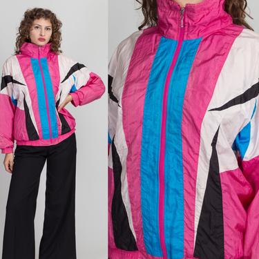 Vintage Pink Color Block Windbreaker - Women's Medium | 80s 90s Colorful Striped Zip Up Track Jacket 