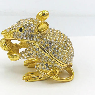 Mouse Jewelry Trinket Box with Hinged Lid Enamel Jeweled Crystal 