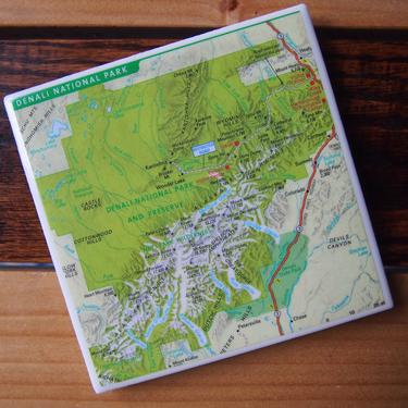 1998 Denali National Park Map Coaster. Alaska Map. Hiking Gift. Alaska Décor. Travel Gift Mountaineering. Mount McKinley. National Park Gift 