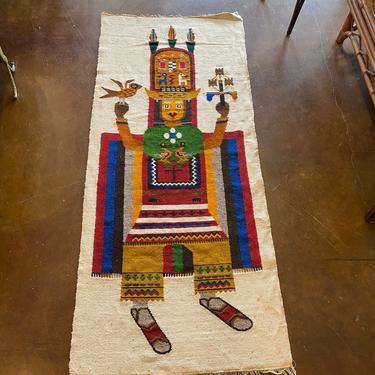 Vintage, New Old Stock, Hand Crafted South American Woven Folk Art Tapestry, Wall Hanging or Runner 