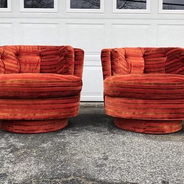 Pair of 1970’s Swivel Club Chairs in the style of Milo Baughman