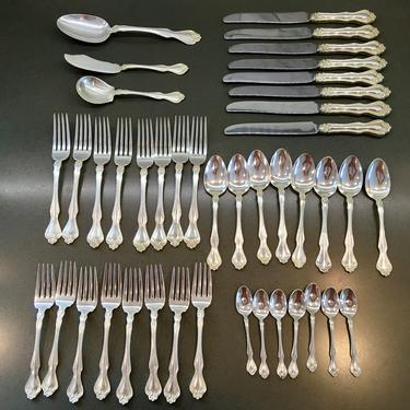 42 Piece Westmorland George & Martha Sterling Silver Flatware, 1940s w Presentation Case, 8 Place Settings, 1 Owner 