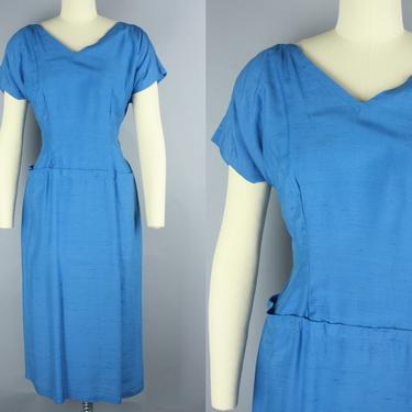 1960s SILK Dress | Vintage 60s Casual Dress in Dark Cornflower Blue | xl 