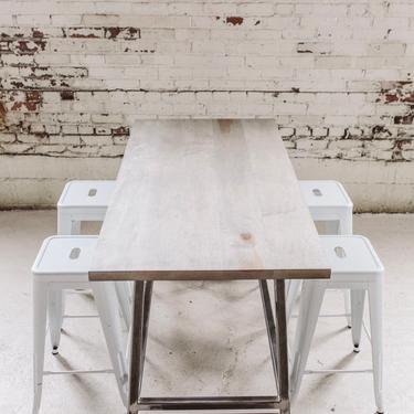 Home Pub Table - Portable Whitewashed Maple Bar Top Table with Industrial Steel Leg Base 