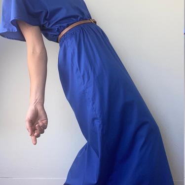 vintage lapis blue maxi summer dress with pockets / kaftan dress size large 