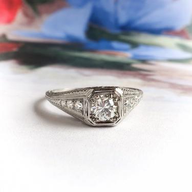 Art Deco .50ct.tw. Diamond Engagement Ring Platinum 