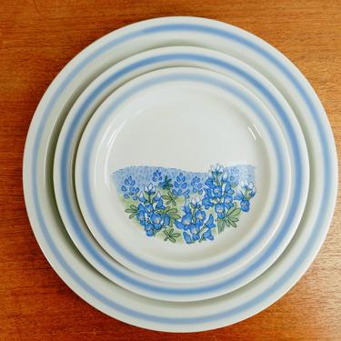 Vintage Otagiri Bluebonnet 3-Plate Place Setting | Dinner Salad Bread | Japan | Original Stickers 