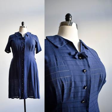 1950s Navy Blue Shirt Dress 