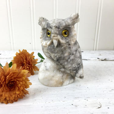 Carved stone owl - vintage stone bird 