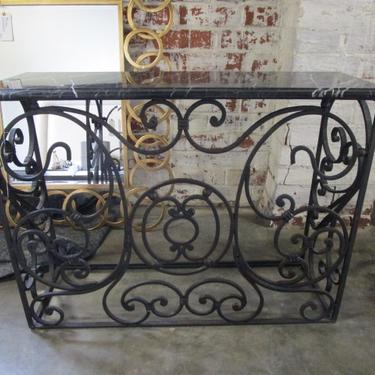HEAVY WROUGHT IRON AND MARBLE TOP CONSOLE