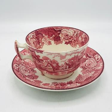 Vintage Wood &amp; Sons- England Woods Ware - Enoch Woods English Scenery tea Cup and Saucer Pink transfer ware 