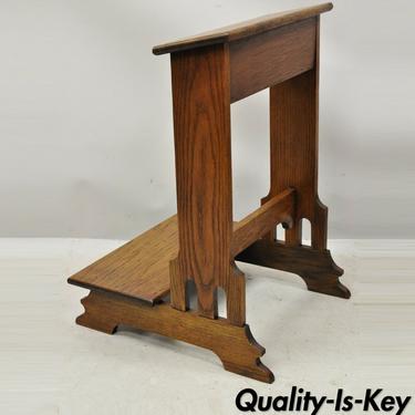 Vintage Arts &amp; Crafts Mission Oak Wood Prayer Kneeler Kneeling Bench Seat