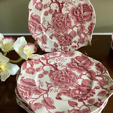 Johnson & Bros English Chippendale Pink Floral Plates Salad Plates 