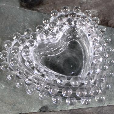Set of 3 Nesting Heart Shaped Dishes with Bubble Rim - Vintage Bubble Glass Trinket Dishes - Boopie Glass | FREE SHIPPING 