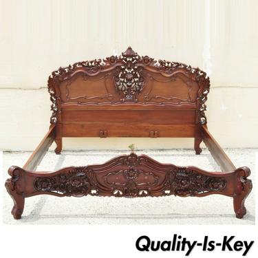 King Size Carved Wood French Rococo Louis XV Style Ornate Fancy Bed Frame