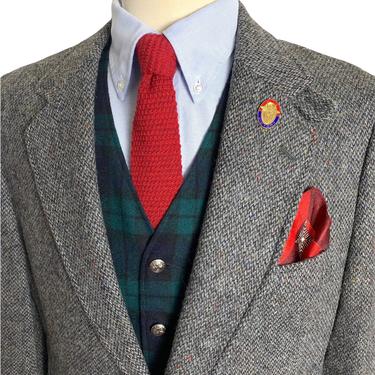 Vintage 100% Wool TWEED Wool Blazer ~ 43 Long ~ sport coat / jacket ~ Chinstrap ~ Donegal ~ Ivy League / Preppy / Trad ~ 42 to 44 