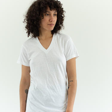 Vintage Cotton White V Neck Tee T Shirt | Hanes Made USA | S | T116 