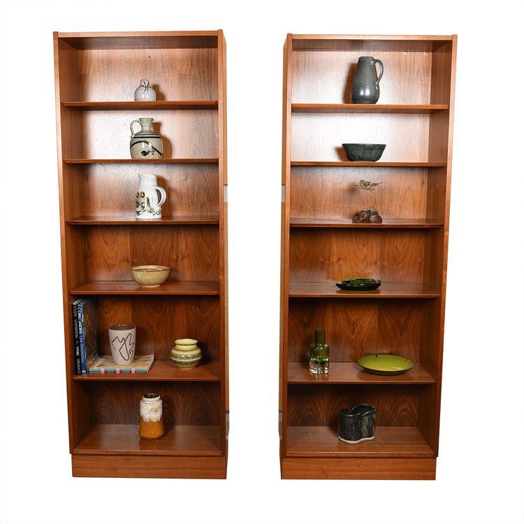 Pair of Tall Walnut Bookcases w\/ Adjustable Shelves