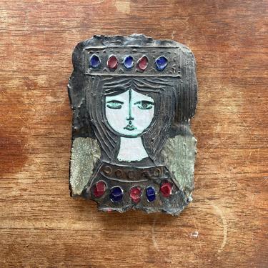 Wall Plaque Queen Princess Adam Dworski Wye Pottery Relief Vintage Signed Mid-Century Estate Find 
