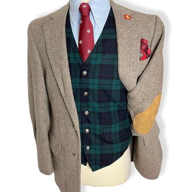 Vintage Botany 500 WELSH TWEED Wool Blazer ~ 38 to 40 R ~ Herringbone jacket / sport coat ~ Elbow Patches ~ Preppy / Ivy Style / Trad ~ 