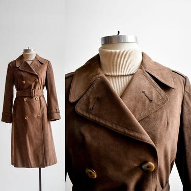 1970s Brown Faux Suede Trench Coat 