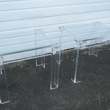 Mid Century Lucite Acrylic Glass Top Pair of Side Tables 2052