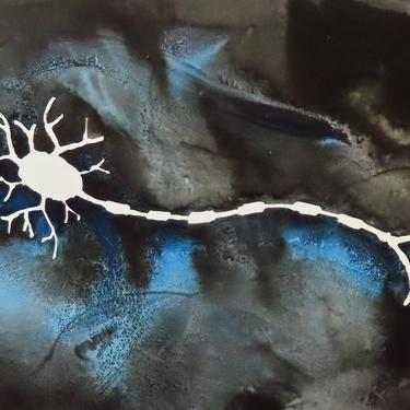 Motor Neuron 10 - original ink painting of brain cell - neuroscience art 