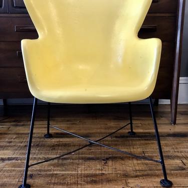 Vintage Fiberglass Wingback by Luther Conover in Canary Yellow