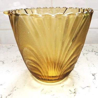 1970s Vintage Concord Brockway Ice Bucket or Planter Amber Wave Sandwich Glass, Antique Yellow Glass Planter Home Decor by LeChalet