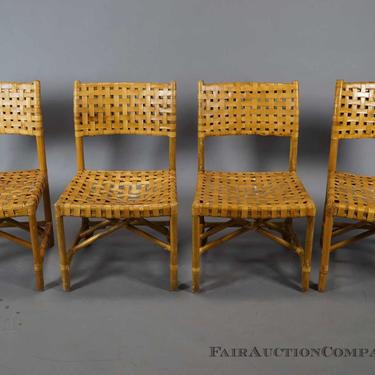 McGuire Style Leather and Rattan Chairs