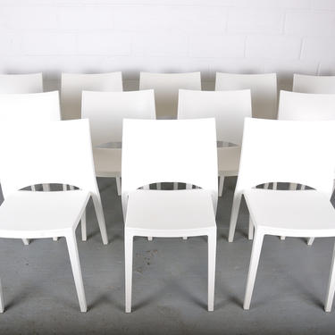 Vintage Set of 12 Modern French Stackable Polypropylene White Dining Chairs 