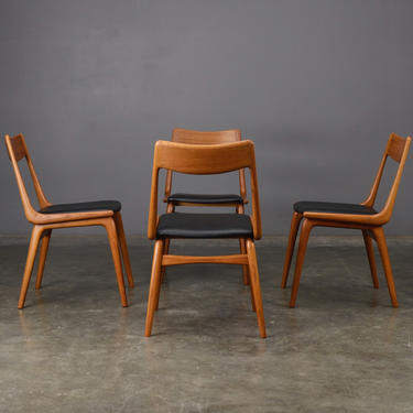 4 Boomerang Dining Chairs by Slagelse Danish Modern Teak 