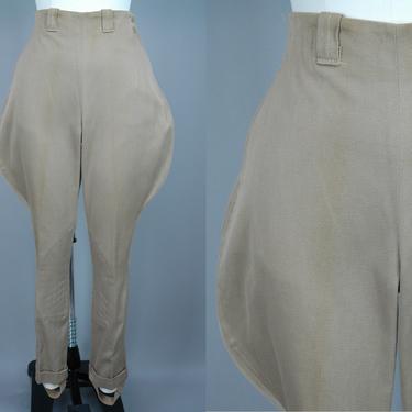 1950s Tan Jodhpurs | Vintage 50s High Waisted Wool Twill Riding Pants | medium 