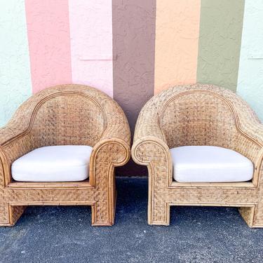 Pair of Ralph Lauren Rattan Lounge Chairs