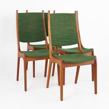 Korup Stolefabrik Mid Century Teak Green Upholstered Dining Chairs - Set of 4 - mcm 