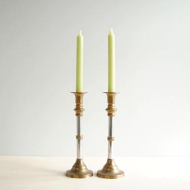 Vintage Silver and Brass Candlesticks, Pair of Vintage Metal Candle Holders 