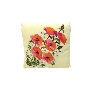 Vintage Large Square Floral Embroidery Couch Pillow 