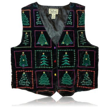 Christmas Tree Vest // Tie-Back // Christmas Sweater Party Holiday Sweater/ Size XL 