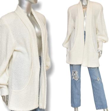 Vintage Cream Chunky Knit Cardigan Sweater Relaxed Fit Open Front Women’s Size M 