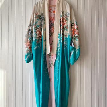 Vintage Handpainted Floral Silk Kimono O/S