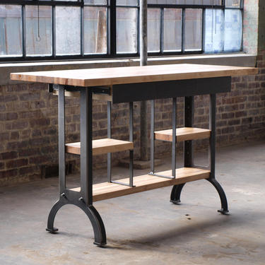 Maple Modern Industrial kitchen island metal machine base table by CamposIronWorks