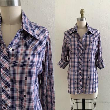 vintage 70's plaid western shirt // ranch wear blouse 