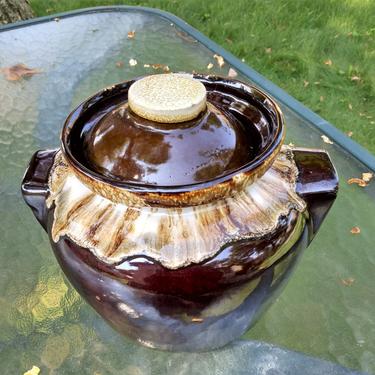 VINYAGE Roseville Pottery Bean Pot, Ceramic Brown Drip Glaze Pottery, Farmhouse Decor, Rustic Decor 