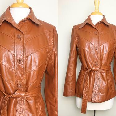 Vintage 1970s Chevron Detail Leather Jacket | Suburban Heritage, Made in Korea | Disco, Boho, Hippie | Southwestern, Western | Medium by Mo