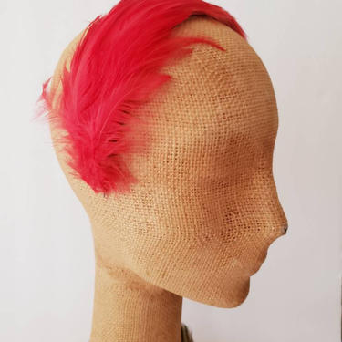 1950s Red Feather Cocktail Hat or Fascinator / 50s Headband Hat Burlesque Romance / Lola 