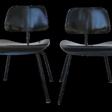 1950s Eames Ebony Plywood Dcm Side Chair - a Pair