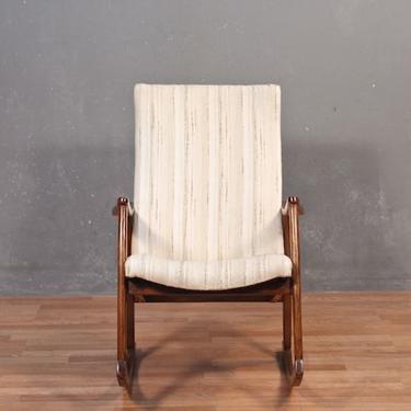 Mid Century Walnut &amp; Cream Rocking Chair