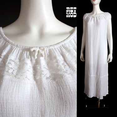 Comfy Ethereal Vintage 70s White Gauzy Long Dress / Nightgown 
