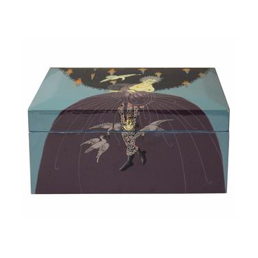 Lacquer Painting Beautiful Dress Up English Lady Surrounded With Flying Swan Storage Box n313E 
